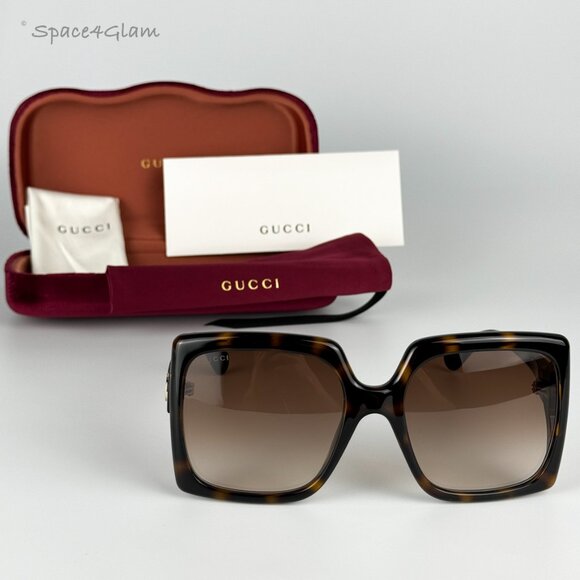 Gucci Women Sunglasses Havana Brown Gradient Rectangle GG0876S Logo 002 NEW - Picture 3 of 8
